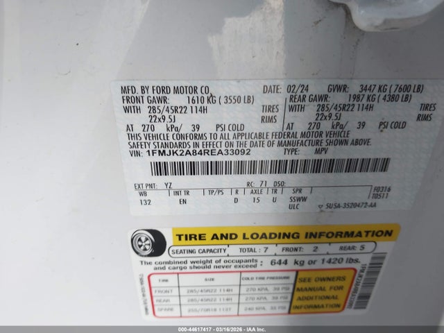 Продажа на аукционе авто 2024 Ford Expedition Limited Max, vin: 1FMJK2A84REA33092, номер лота: 44617417