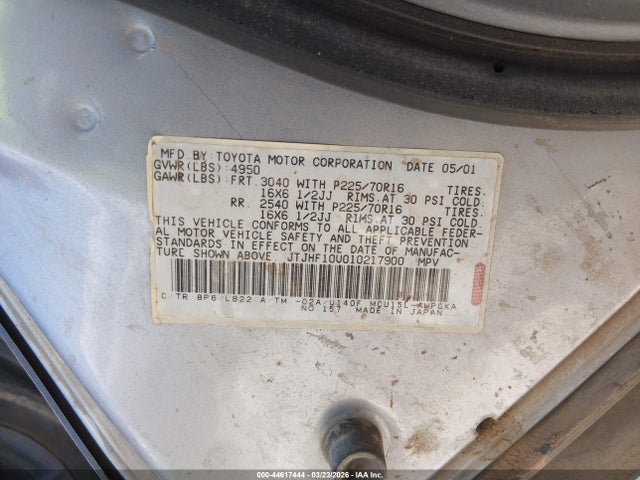 Aukcja sprzedaży 2001 Lexus Rx 300, vin: JTJHF10U010217900, numer aukcji: 44617444