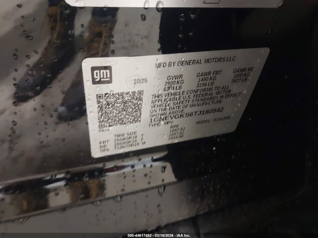 44617482 :رقم المزاد ، 1GNEVGKS6TJ180542 vin ، 2026 Chevrolet Traverse Awd Lt مزاد بيع
