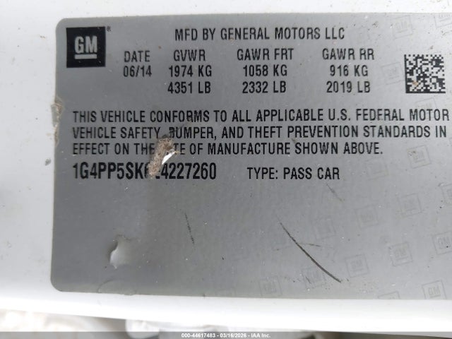 44617483 :رقم المزاد ، 1G4PP5SK6E4227260 vin ، 2014 Buick Verano مزاد بيع