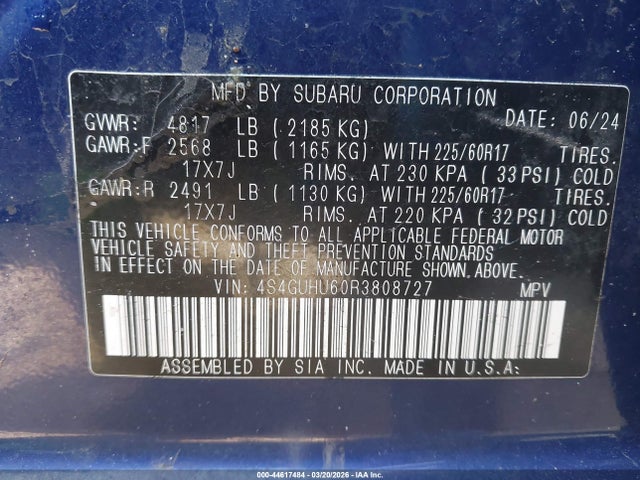 2024 Subaru Crosstrek Wilderness მანქანა იყიდება აუქციონზე, vin: 4S4GUHU60R3808727, აუქციონის ნომერი: 44617484