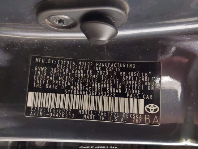 Toyota Corolla S Plus 2016 5YFBURHEXGP393328 Image 9