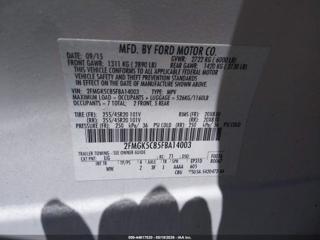 Ford FLEX SEL 2015 2FMGK5C85FBA14003 Image 9