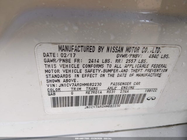 Продажа на аукционе авто 2017 Infiniti Q50 2.0t Premium, vin: JN1CV7AR0HM682230, номер лота: 44617550
