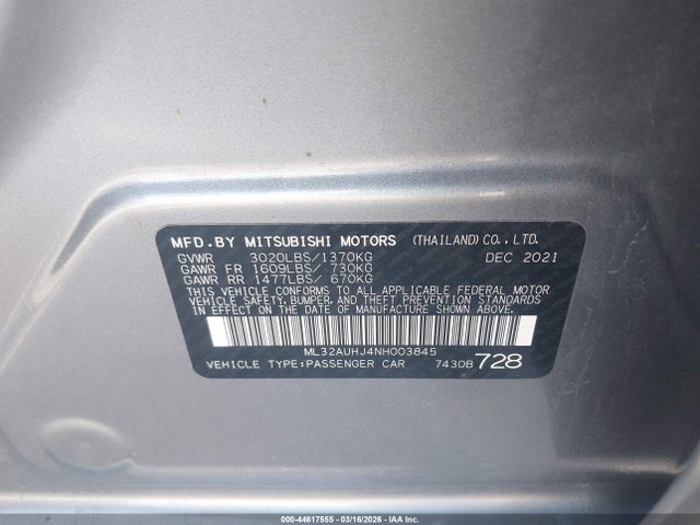2022 MITSUBISHI MIRAGE ML32AUHJ4NH003845 Photo 8
