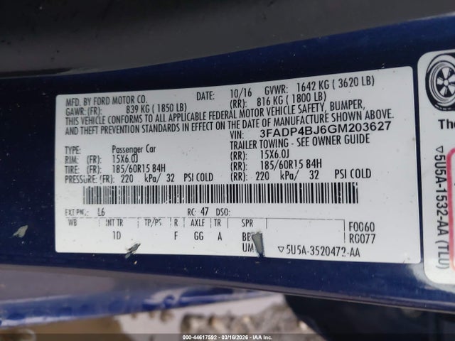 3FADP4BJ6GM203627 Ford FIESTA SE