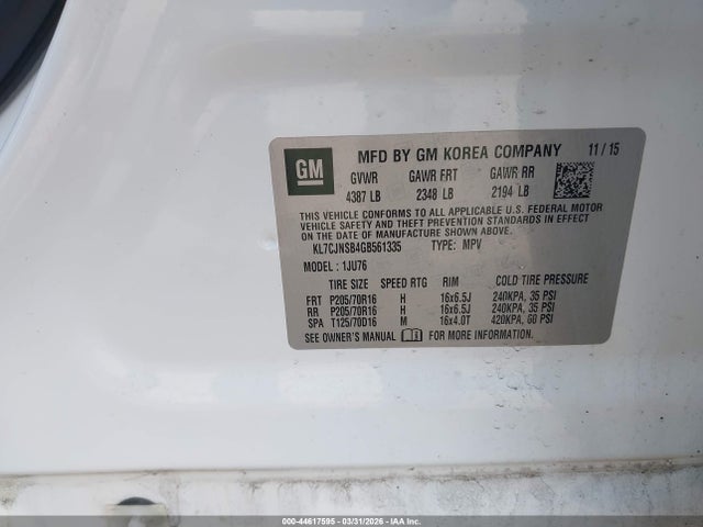 KL7CJNSB4GB561335 Chevrolet Trax 1ls