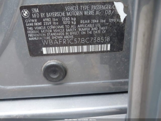 Aukcja sprzedaży 2011 Bmw 528i, vin: WBAFR1C57BC738518, numer aukcji: 44617604