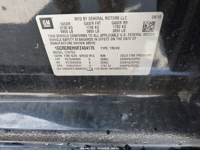 1GCRCREH9FZ404176 Chevrolet Silverado 1500 1lt