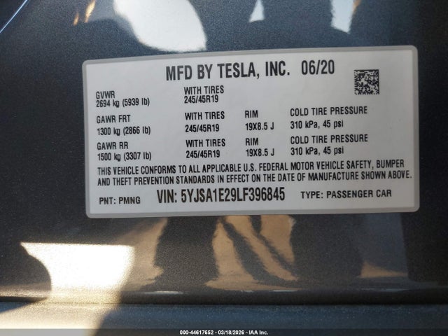 2020 TESLA MODEL S 5YJSA1E29LF396845 Photo 8