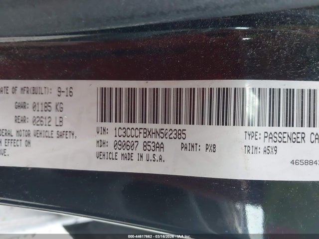 Aukcja sprzedaży 2017 Chrysler 200 Touring, vin: 1C3CCCFBXHN502385, numer aukcji: 44617662