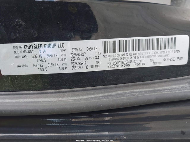 2014 Chrysler Town & Country Touring მანქანა იყიდება აუქციონზე, vin: 2C4RC1BG7ER448117, აუქციონის ნომერი: 44617695
