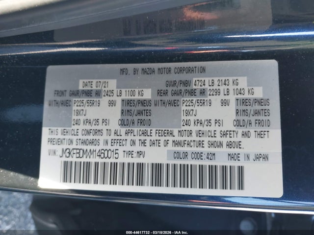 44617732 :رقم المزاد ، JM3KFBDMXM1460015 vin ، 2021 Mazda Cx-5 Grand Touring مزاد بيع