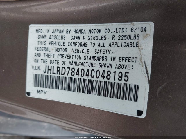 2004 HONDA CR-V JHLRD78404C048195 Photo 8