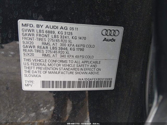 Aukcja sprzedaży 2011 Audi Q7 3.0t S Line Prestige, vin: WA1DGAFEXBD010689, numer aukcji: 44617753