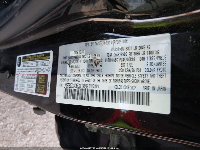 44617762 :رقم المزاد ، JM3TB2CA0B0303488 vin ، 2011 Mazda Cx-9 Touring مزاد بيع