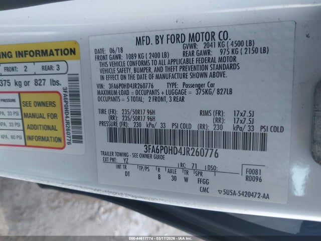 3FA6P0HD4JR260776 Ford FUSION SE