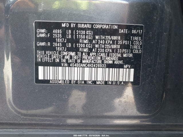 4S4BSANC4H3428932 Subaru Outback 2.5i Limited
