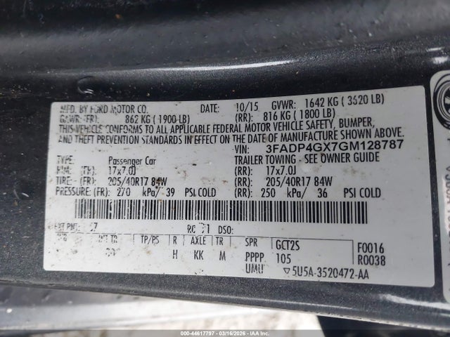 3FADP4GX7GM128787 Ford FIESTA ST