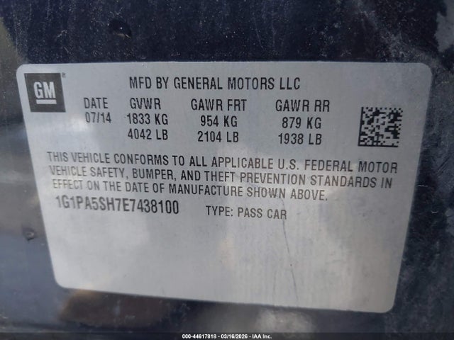 1G1PA5SH7E7438100 Chevrolet Cruze Ls Auto