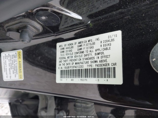 44617833 :رقم المزاد ، 19UUB1F30FA012253 vin ، 2015 Acura Tlx مزاد بيع