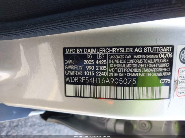 2006 Mercedes-benz C 280 Luxury მანქანა იყიდება აუქციონზე, vin: WDBRF54H16A905075, აუქციონის ნომერი: 44617866