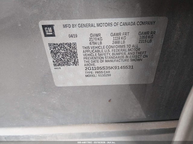 Продаж на аукціоні авто 2019 Chevrolet Impala Premier, vin: 2G1105S35K9145531, номер лоту: 44617882