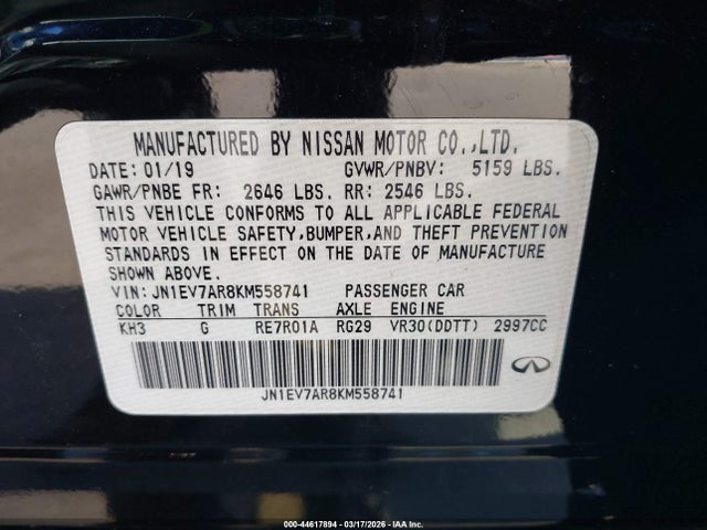 Aukcja sprzedaży 2019 Infiniti Q50 3.0t Sport, vin: JN1EV7AR8KM558741, numer aukcji: 44617894