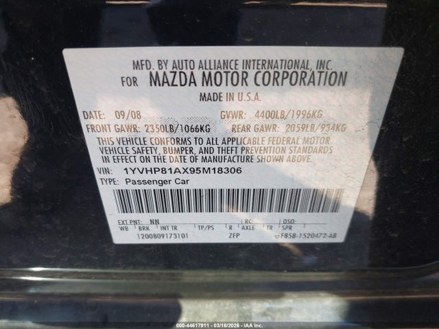 Aukcja sprzedaży 2009 Mazda Mazda6 I Sport, vin: 1YVHP81AX95M18306, numer aukcji: 44617911