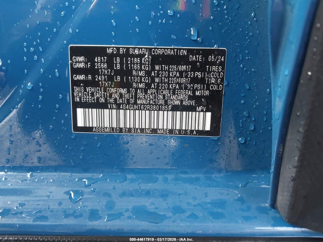 Aukcja sprzedaży 2024 Subaru Crosstrek Wilderness, vin: 4S4GUHT62R3801859, numer aukcji: 44617919