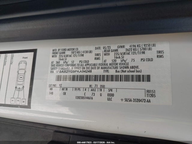 Продажа на аукционе авто 2023 Ford Transit-350 Passenger Van Xlt, vin: 1FBAX2YG9PKA94248, номер лота: 44617923