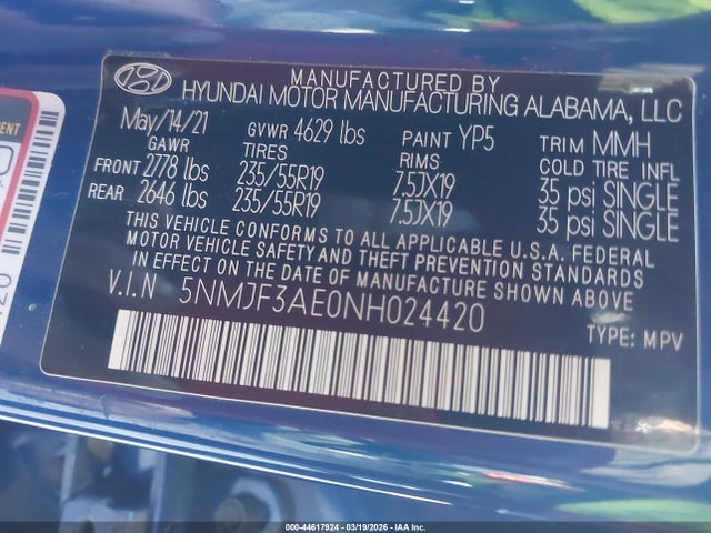 5NMJF3AE0NH024420 Hyundai TUCSON SEL