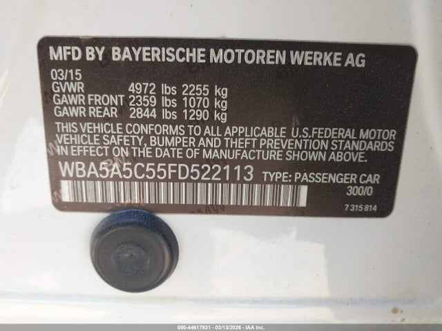 Aukcja sprzedaży 2015 Bmw 528i, vin: WBA5A5C55FD522113, numer aukcji: 44617931