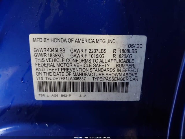 Продаж на аукціоні авто 2020 Acura Ilx Premium   A-spec Packages/technology   A-spec Packages, vin: 19UDE2F81LA006837, номер лоту: 44617946