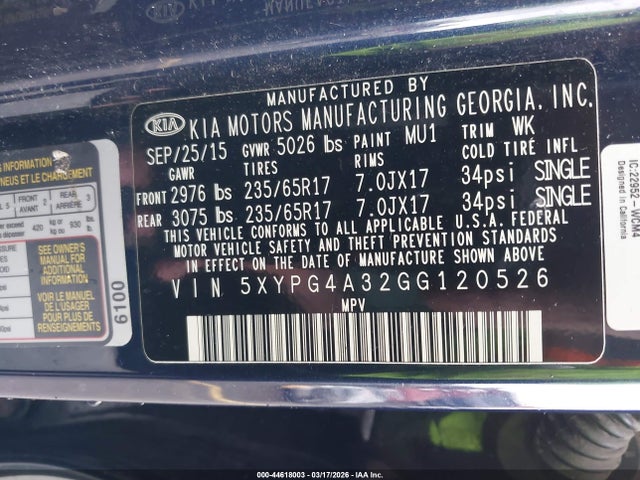 KIA Sorento 2.4l Lx 2016 5XYPG4A32GG120526 Image 9