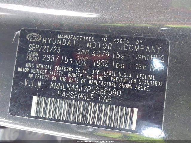 44618006 :رقم المزاد ، KMHLN4AJ7PU088590 vin ، 2023 Hyundai Elantra Hybrid Limited مزاد بيع