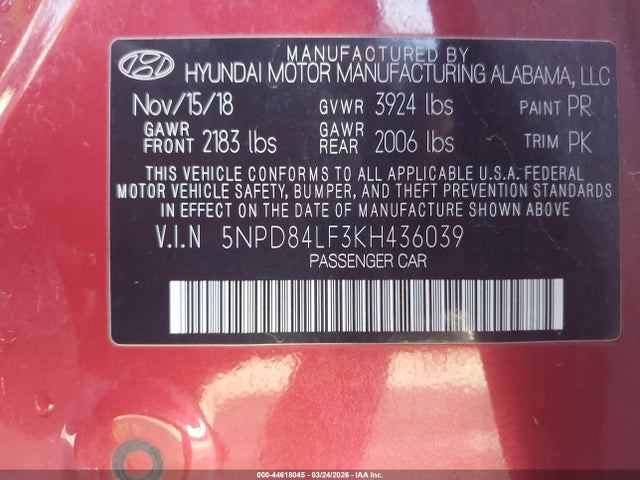 Hyundai ELANTRA SEL 2019 5NPD84LF3KH436039 Image 9