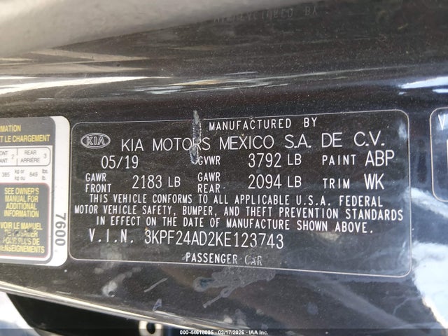 KIA FORTE FE 2019 3KPF24AD2KE123743 Image 9