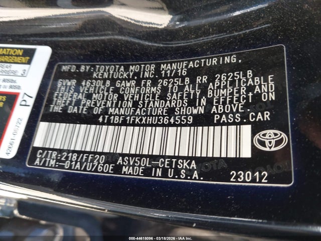 Toyota CAMRY SE 2017 4T1BF1FKXHU364559 Image 9