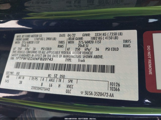 2022 FORD F-150 1FTFW1EDXNFB20743 Photo 8