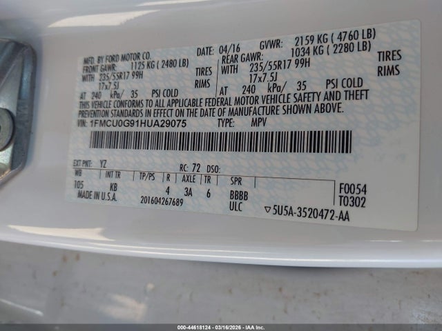 1FMCU0G91HUA29075 Ford ESCAPE SE