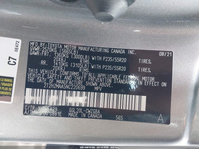 2022 Lexus Rx 350 მანქანა იყიდება აუქციონზე, vin: 2T2HZMAA5NC220699, აუქციონის ნომერი: 44618160