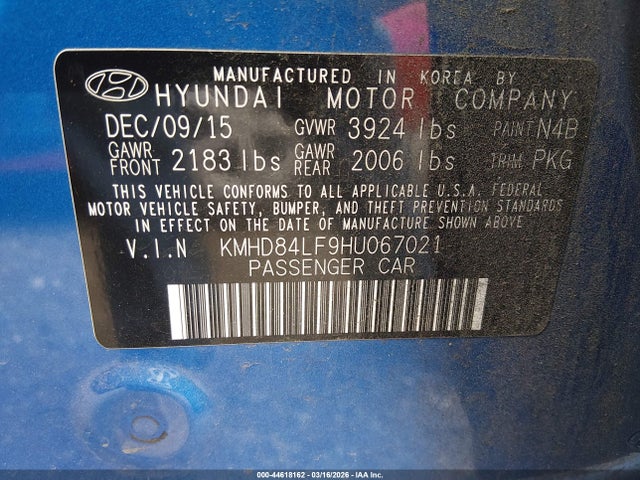 KMHD84LF9HU067021 Hyundai ELANTRA SE