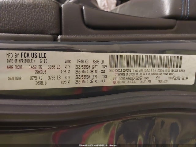 44618205 :رقم المزاد ، 1C4RJFAG9JC420987 vin ، 2018 Jeep Grand Cherokee Upland 4x4 مزاد بيع