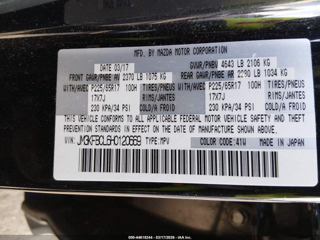 Продажа на аукционе авто 2017 Mazda Cx-5 Touring, vin: JM3KFBCL6H0120669, номер лота: 44618244