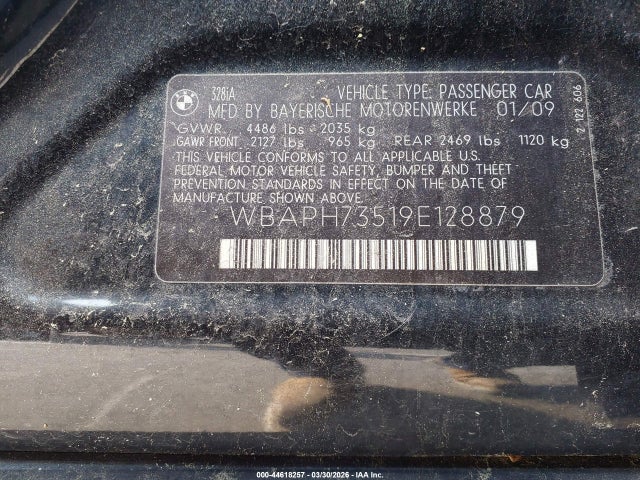 2009 Bmw 328i მანქანა იყიდება აუქციონზე, vin: WBAPH73519E128879, აუქციონის ნომერი: 44618257