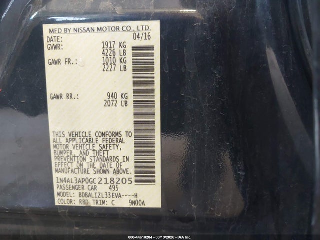 1N4AL3AP0GC218205 Nissan Altima 2.5 Sv