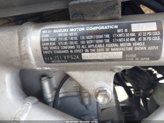 Продажа на аукционе авто 2001 Suzuki Sv650 S, vin: JS1VP52A712104280, номер лота: 44618292