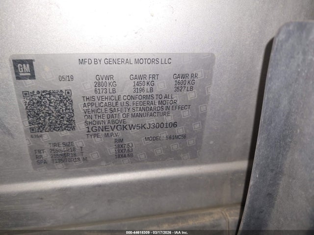1GNEVGKW5KJ300106 Chevrolet Traverse 1lt