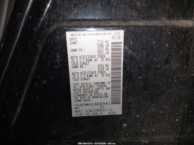 Nissan Pathfinder Platinum 2016 5N1AR2MM2GC668941 Image 9